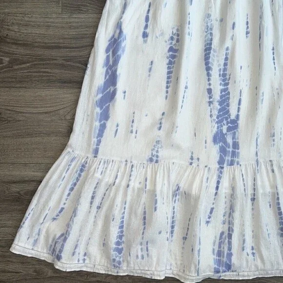 RAILS Delilah Midi Dress Cloud Tie Dye White & Blue Ruffle Hem Small *Tiny Flaw! - Picture 8 of 12